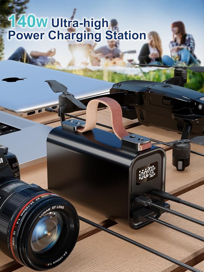 140W Laptop Portable Charger Power Bank 50000mAh(185Wh), Battery Pack PD 3.1 QC4.0 Fast Charging External Battery Pack Aluminium Alloy with 4 Outputs USB-C LED Light for Emergency-Black