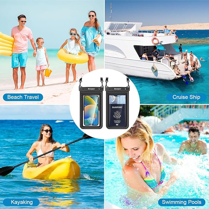 [Up to 8.5"] Floating Waterproof Phone Pouch 2 Pack - Floatable Waterproof Phone Case with Lanyard for iPhone 16 15 Pro Max, Galaxy S25 S24 Ultra, IPX8 Cellphone Dry Bags, Beach Vacation Essentials