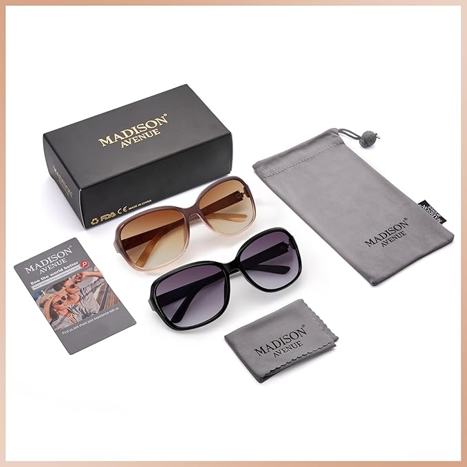 Madison Avenue 2 Pack Classic Vintage Sunglasses for Women Men,Fashion Sun Shades Glasses with UV400 Protection