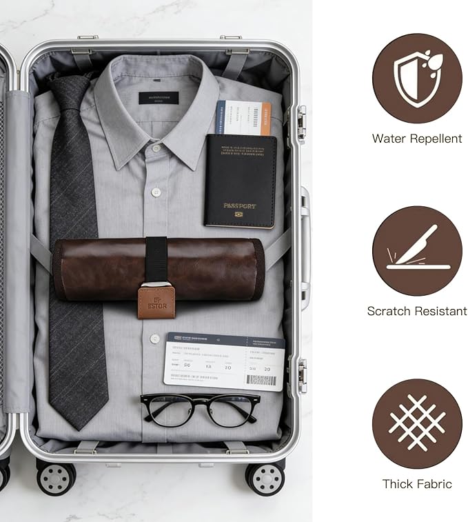 Men's Toiletry Travel Bag, Bathroom Bag For Traveling，Large 21-Inch Roll-Up Dopp Kit, Waterproof PU Leather Compact Organizer for Shaving & Bathroom Essentials