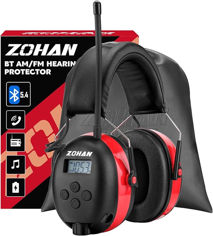 ZOHAN 033 Bluetooth AM/FM Radio Headphones with 2000mAh Rechargeable Battery,25dB NRR Noise Reduction Safety Earmuffs