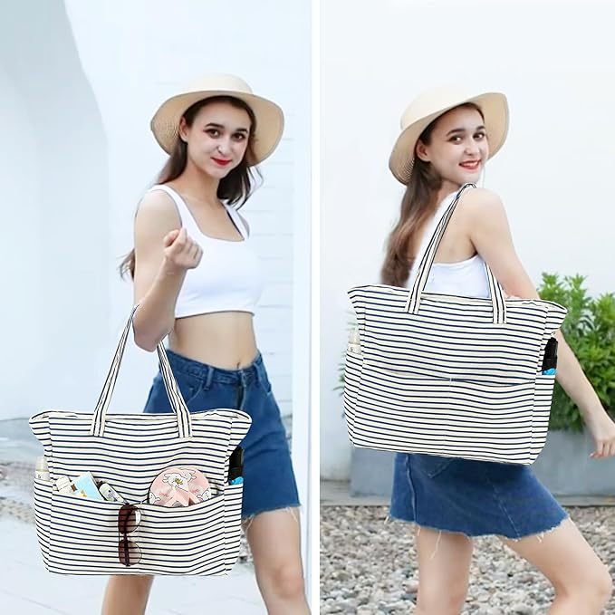 Beach Pool Bags Tote for Women Ladies Large Gym Tote Carry On Bag With Wet Compartment for Weekender Travel Waterproof