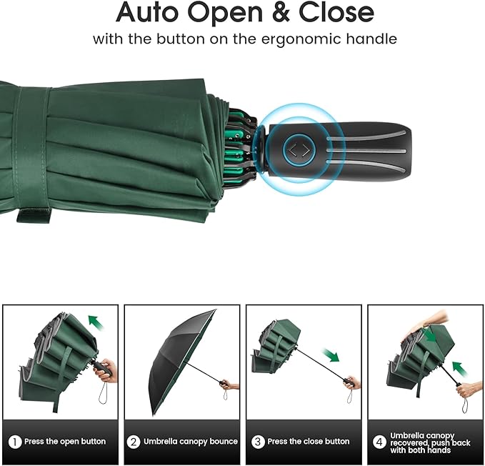 G4Free 54 Inch Large Double Layer Inverted Umbrella, 12 Ribs Compact Windproof Automatic Folding Reverse Umbrella with Reflective Strip for rain