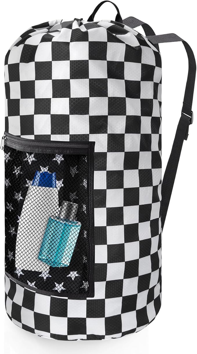 Positive Square Travel Laundry Bag Backpack, Portable with Adjustable Straps, Drawstring Closure & Mesh Pocket - Perfect for College, Apartment & Camping