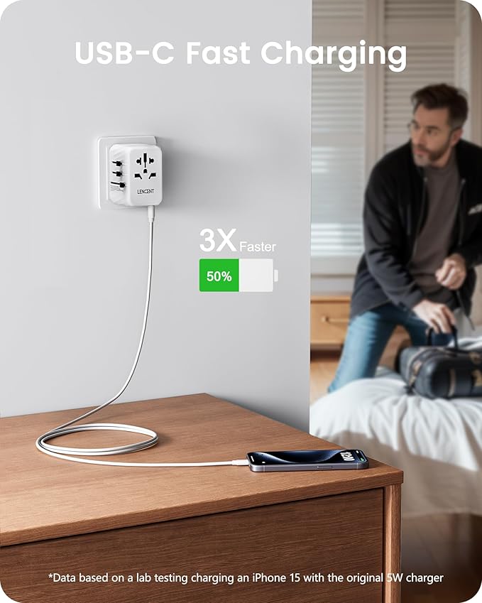 LENCENT Universal Travel Power Adapter, International AC Plug Adaptor with 5.6A 3 USB C 2 USB A Ports Wall Charger Worldwide Travel Essentials for US to EU UK Ireland Australia (Type C/G/A/I) White