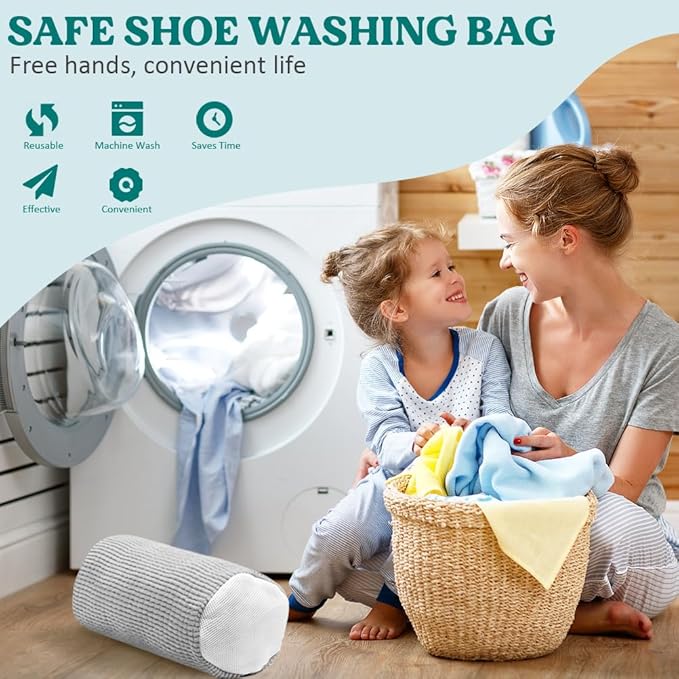 Shoe Washing Machine Bag 2 Pack, 360°Deep Clean Durable Shoes Laundry Bag for Washer and Dryer, Reusable Shoe Cleaner Bags, Sneaker Washing Machine Bag, Gray
