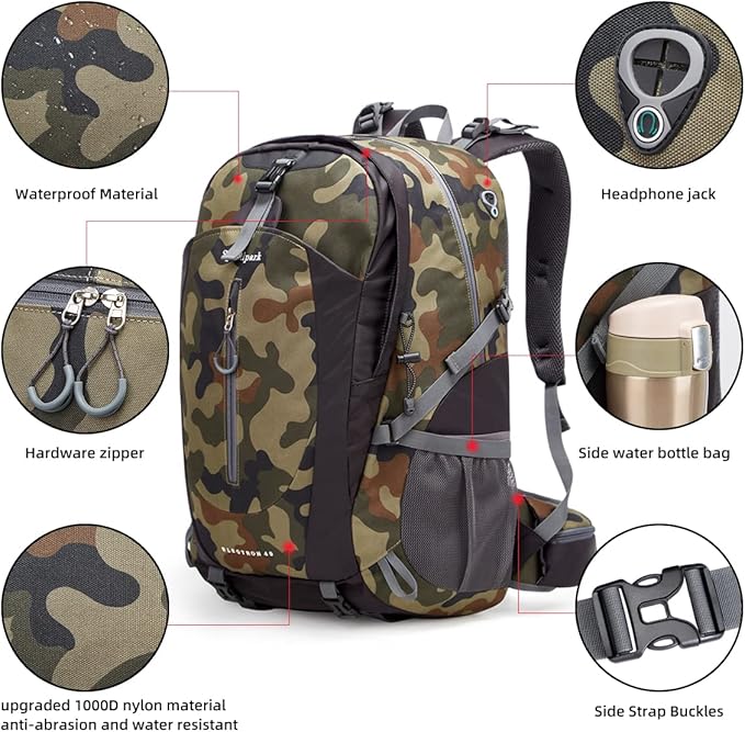 SPEEDPARK Hiking Backpack 40L Waterproof Hiking Daypack with Rain Cover, Outdoor Trekking Travel Backpacks for Men Women