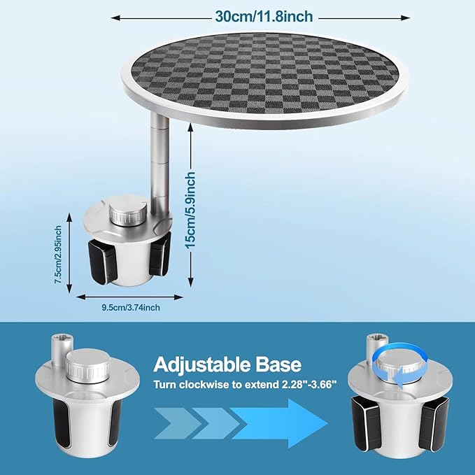 Car Tray Table & Car Desk for Laptop with 2 Risers and Anti-Slip Pad, 360° Rotating Cup Holder for Working and Eating Compatible with Tesla Model 3/Y/S/Ensure The Cup Holder is Round/Grey