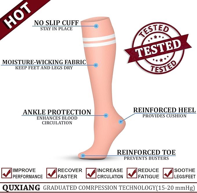 QUXIANG Copper Compression Socks for Women & Men Circulation (8 Pairs) - Best for Running Athletic Cycling - 15-20 mmHg
