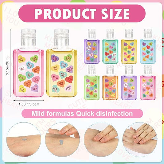 50 Pcs Valentines Mini Hand Sanitizers Bulk Valentine Gift Party Favors Valentine Conversation Heart Bundle Hand Sanitizer Natural Plant Fragrance Travel Size Hand Soap Gift for Valentine Weddings
