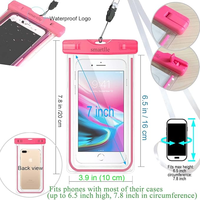 Waterproof Phone Pouch, Universal Waterproof Phone Case, Dry Bag Outdoor Beach Bag for iPhone 15 14 13 12 11 Pro Max XR SE XS 8 7 6S Plus, Galaxy Other Phones Up to 6.9''-4 Pack