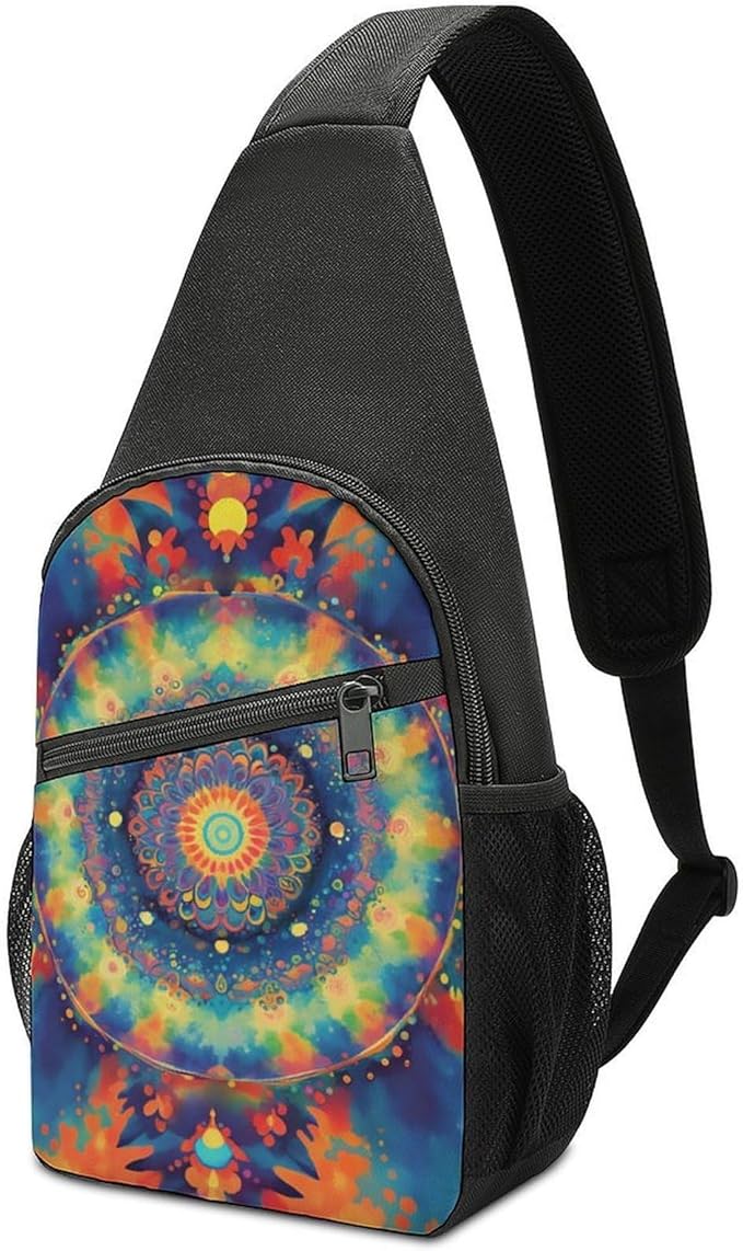SWEET TANG Sling Bag for Men Women, Comfortable Crossbody Backpack, Trippy Tie Dye Mandala Colorful, Anti Theft Sling Shoulder Chest Bag Daypack, Fashion Travel Gym Sack Rucksack