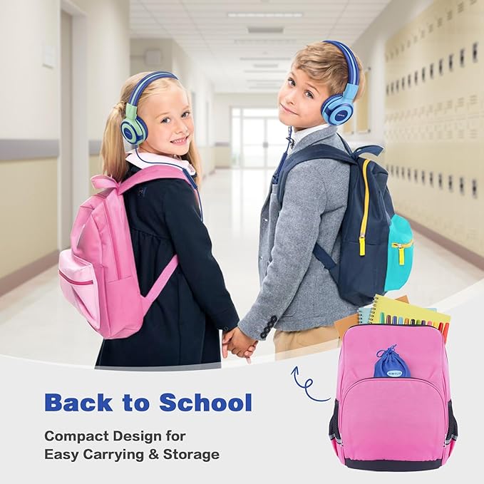 SIMOLIO Kids Headphones for School Age, Wired Headsets with Microphone Volume Limiter Sharing Jack, Adjustable & Sturdy, Tangle-Free Foldable Stereo Headphone for Boys Tablet Travel (Blue)