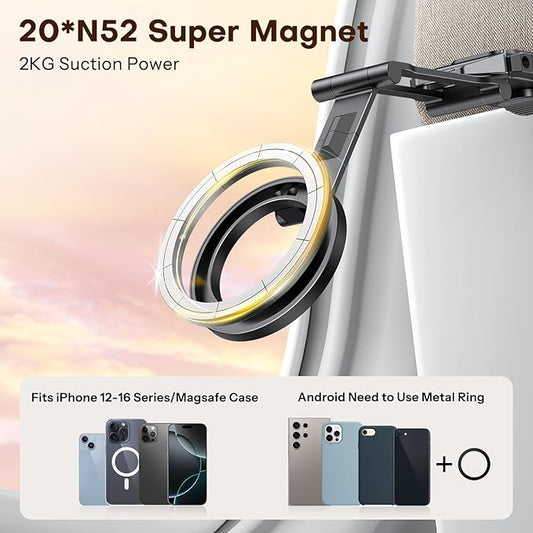 OMOTON 360°Rotating for MagSafe Tripod Mount, Adjustable Aluminum Magnetic Phone Tripod for iPhone 17/16/15/14 Pro Max Air, Foldable Cell Phone Stand Fits Vlog, Gym, Travel Essentials Accessories