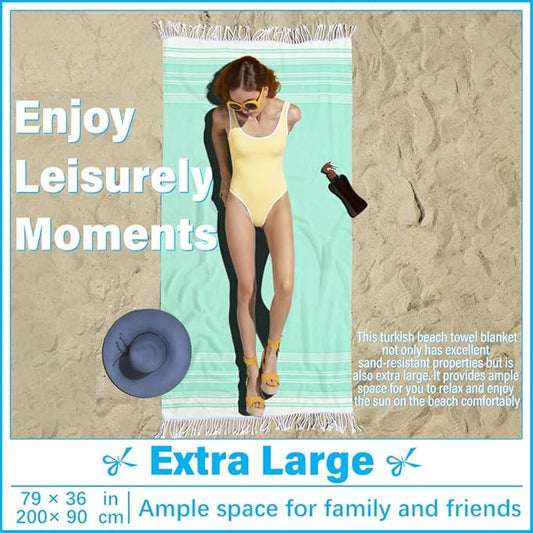 Thin Turkish Beach Towel Lightweight Soft Cotton Extra Large XL Oversized Sand Free Sandproof Absorbent Quick Dry Towels Cloud Bath Pool Travel Compact Essentials Accessories for Adult Gifts