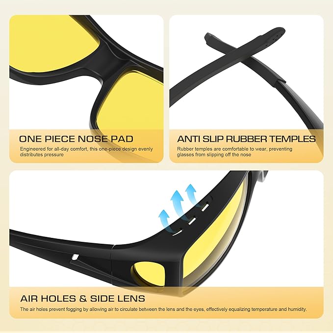 Night Driving Glasses for Men Women Anti Glare Polarized Fit Over Night Vision glasses