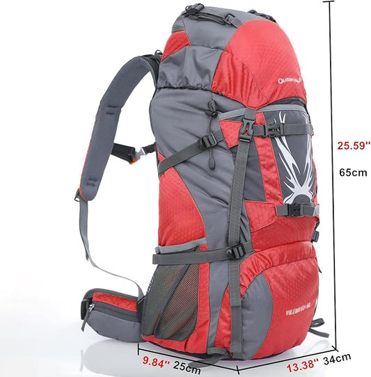 UNISTRENGH 60L Hiking Backpack Internal Frame Mountaineering Camping Backpacking with Rain Cover (Red)