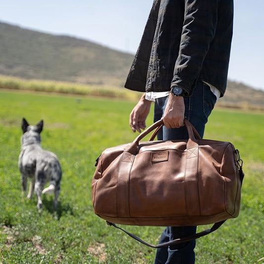 Full Grain Leather Duffle Bag – 40L Travel, Gym & Carry-On Weekender for Men | Handcrafted Overnight Bag with Brass Hardware, Vintage Style