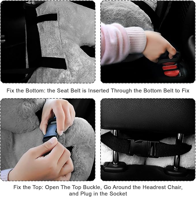 Car Pillow for Kids – Comfort Travel Pillow for Car – Soft Cotton Support Cushion for Children and Adults on Long Trips (Gray)