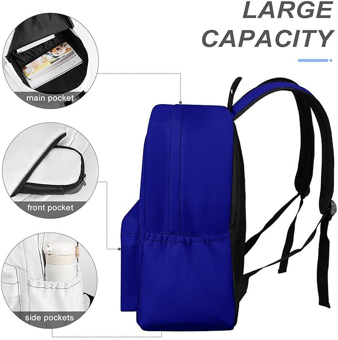 Navy Blue Backpack Adult Travel Daybag for Women Men College Backpack for Vacation Hiking Camping Bag