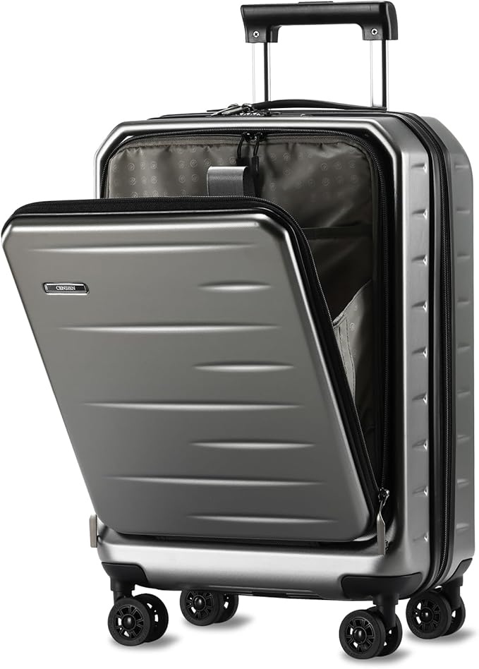 Carry On Luggage 22×14×9 Airline Approved, 20 Inch Lightweight ABS+PC Hard Shell Suitcases with Front Pocket, Spinner Wheels, TSA Lock (Dark Gray, 1PC)