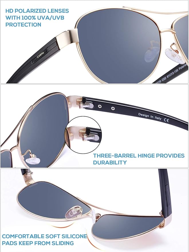 CARFIA Polarized Sunglasses for Women UV Protection Ultra-Lightweight Comfort Metal Frame Driving Glasses CA3210
