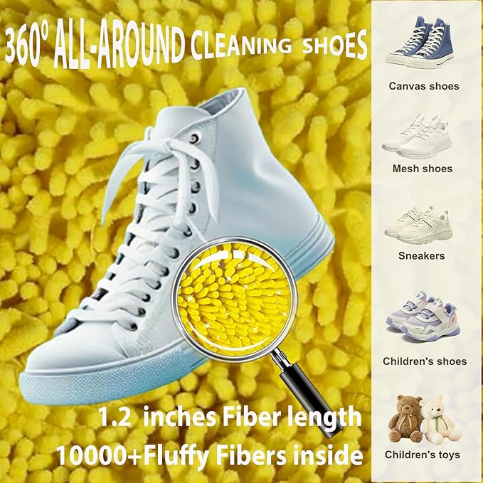 2Pcs Shoe Washing Machine Bag, Durable Laundry Shoe Bag for Washing Machine, Fluffy Fibers 360° Cleaning, Includes Liquid Shoe Brush & Travel Dust Bag, Ideal for Sneakers & Gym Shoes (yellow)