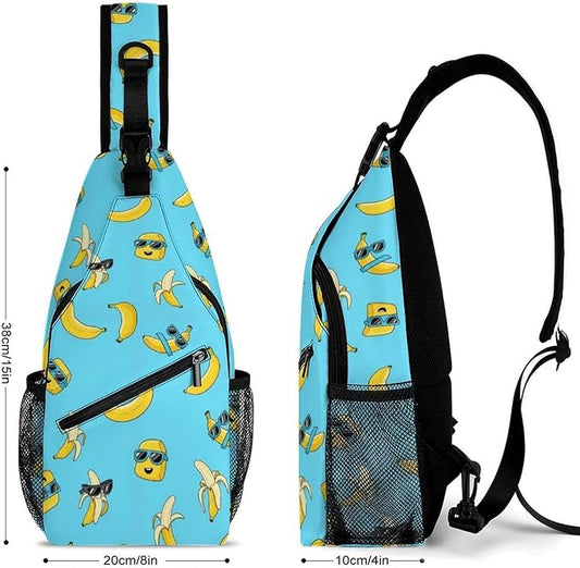 SWEET TANG Casual Sling Backpack for Men Chest Shoulder Crossbody Backpack, Unbalance Gym Funny Sack, Cute Banana Travel Bag Outdoor Hiking Daypack