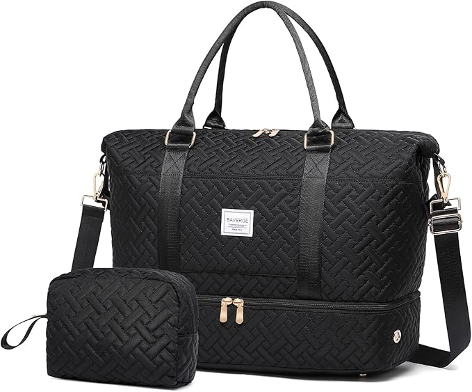 Duffle Bag for Travel, Weekender Bag with Shoe Compartment, Carry On Overnight Bag for Women with Toiletry Bag, Gym Bag with Wet Pocket, Hospital Bags for Labor and Delivery Beige