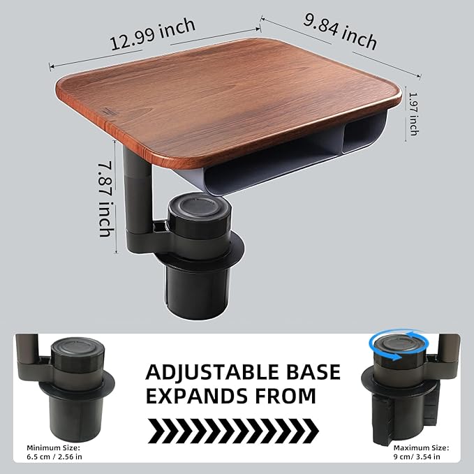 360° Rotating Wood Car Tray & Desk for Laptop - Steering Wheel Cup Holder Table, Car Accessories for Women & Men, Compatible with Tesla Model Y/3/S, Ford F150/Explorer/Maverick & Most Vehicles