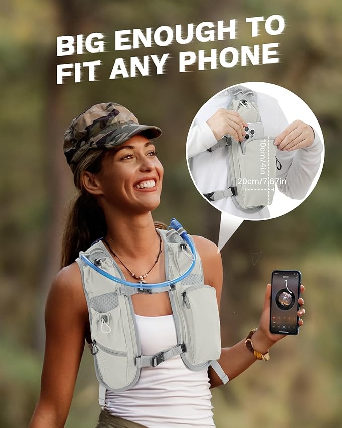 Running Vest for Women and Men, Hydration Running Backpack, Runners Vest, Hydration Vest, with Front Phone Holder, Adjustable Chest and Waist Strap