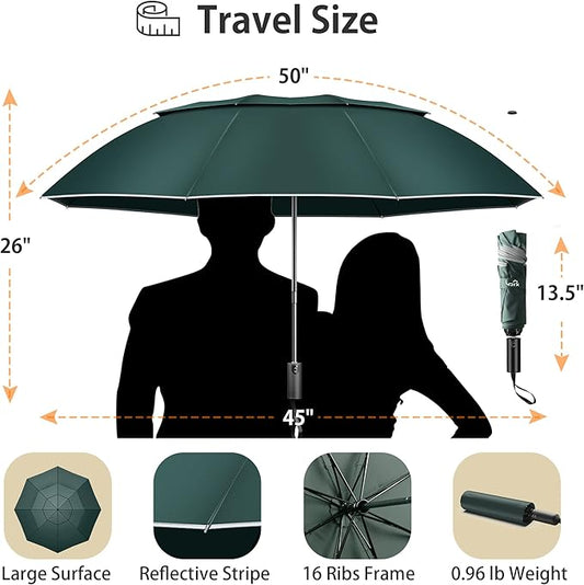 Urvoix Travel Umbrella Compact Windproof - Vented Double Canopy Umbrellas for Rain, Portable Umbrella Inverted Automatic Open Close with Reflective Strip