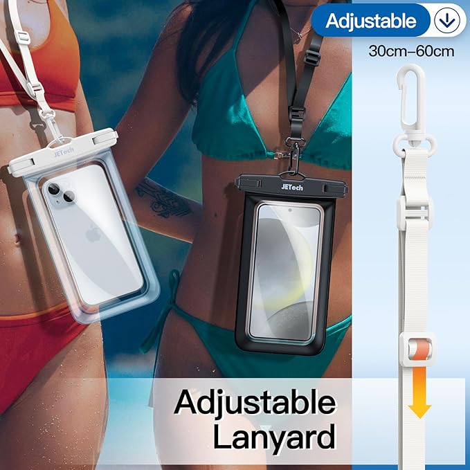 JETech Waterproof Phone Pouch, 2 Pack Water Proof Case for iPhone 17 16e 16 15 14 Air Pro Max Plus, Galaxy S25 S24 Ultra, Pixel 10 Series and Others up to 7.2 Inch, IPX8 Dry Bag (Black+Clear)