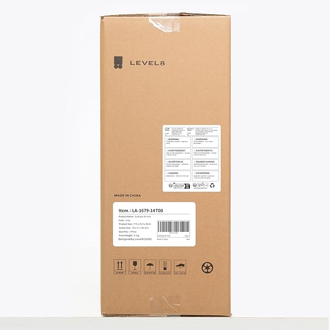 LEVEL8 Carry On Luggage with Compartment, 20 Inch Lightweight Hard Shell Rolling Suitcase with Wheels Airline Approved with Front Pocket, Double Tsa Locks, Grey