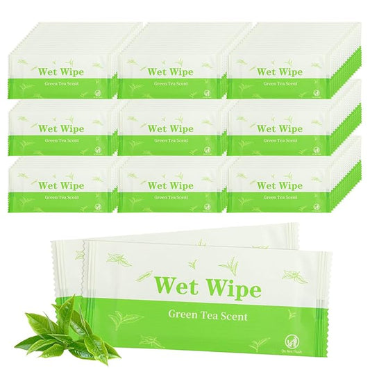 Individual Hand Wipes, 500 PCS Wet Wipes Individually Wrapped, Wet Napkins Travel Size for Wedding, Barbecue, Restaurant, Green Tea Scent