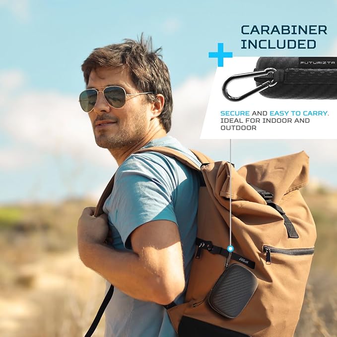 Futurizta Tech® Mini Hard Shell EVA Carrying Case Impact & Water Resistant with Carabiner, SD Card Slot 9cm x 13cm for Mini Powerbank, Charger, Cable, SSD and Earphones