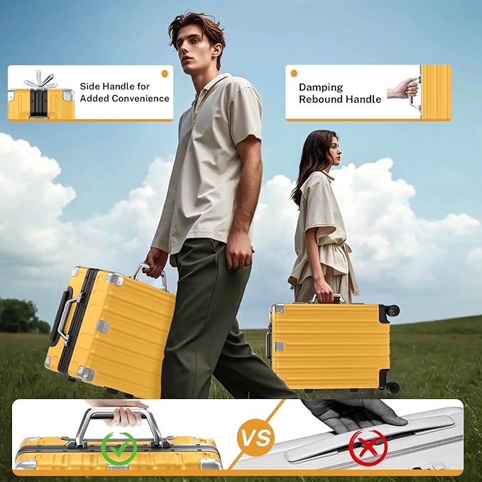 Krute Luggage 28 Inch Aluminum Frame Luggages TSA Lock No Zipper Checked Suitcase with Spinner Wheels Hard Shell Lightweight PC+ABS Large Suit Case