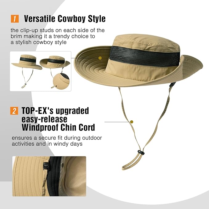 Oversized XL XXL Waterproof Sun Hat for Big Heads Mesh Bucket Hat Wide Brim Adjustable Packable Hiking Beach Fishing