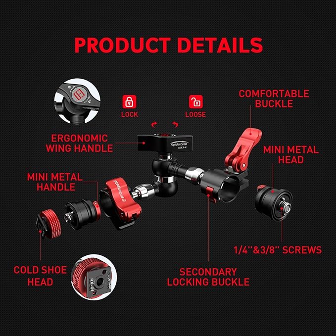 IFOOTAGE Magic Arm Clamp MA3-4, 7 Inches Adjustable Friction Power Articulating Magic Arm with 1/4" and 3/8" Thread Screw for DSLR Camera Rig/LCD Monitor/LED Lights