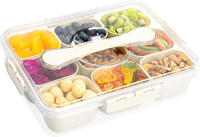 Snack Box Container, Portable Travel Charcuterie Board with Lid, Refrigerator Food Storage Box, Snack Organizer, Divided Storage Containers, chopped salad box (9 Compartment)