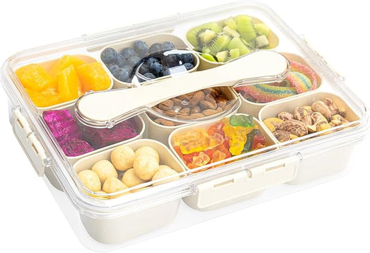 Snack Box Container, Portable Travel Charcuterie Board with Lid, Refrigerator Food Storage Box, Snack Organizer, Divided Storage Containers, chopped salad box (2 pack 9 Compartment)