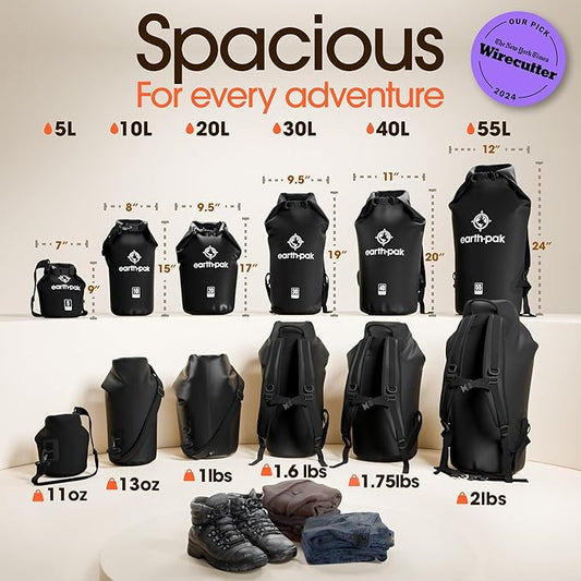 Earth Pak Waterproof Dry Bag - Roll Top Waterproof Backpack Sack Keeps Gear Dry for Kayak with Waterproof Phone Case