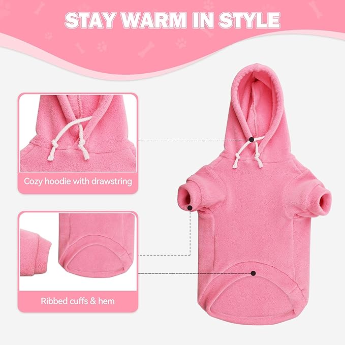 Dog Sweaters for Small Dogs,Dog Hoodies,Warm Fleece Sweatshirt with Hood & Pocket,Leash Hole,Cozy Cold Weather Puppy Clothes Pet Sweater for Small Dogs(Pink,S)