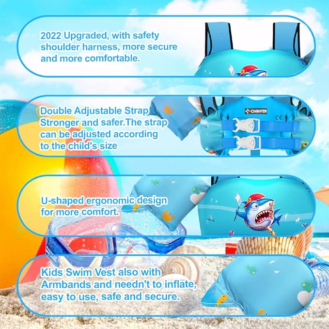 Chriffer Kids Swim Vest Life Jacket for 30-55 Pounds Boys and Girls, Toddler Floaties with Shoulder Harness Arm Wings for 2,3,4,5,6,7 Years Old Baby