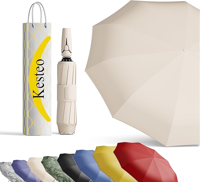 Windproof Travel Umbrella for Rain, Withstand 85MPH Winds, 54 Inch Automatic Reverse Fold Umbrellas Easy Auto Open Close, Portable Compact Umbrella Includes Cover Bag, Perfect for Travel, Car, Commute, Women Men, Backpack