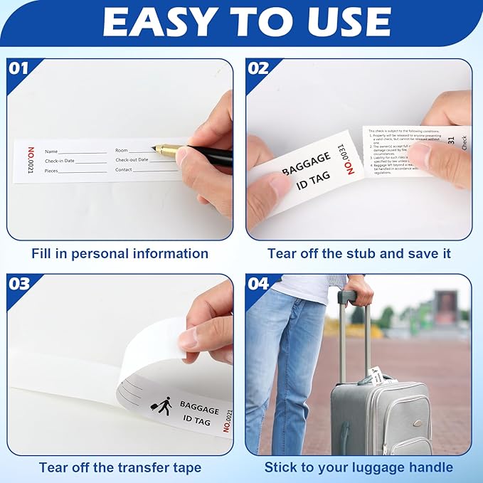 1000 Pcs Paper Hotel Luggage ID Tags with Transfer Tape On Back Luggage Tags Bulk Black Baggage Claim Check Tags Serial Numbering Claim Ticket Baggage Identification for Suitcase Motel Bag Storage