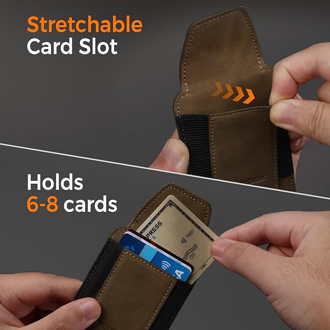 RUNBOX Slim Wallet for Men Front Pocket wallet with Cash Strap Minimalist Leather RFID Blocking wallet