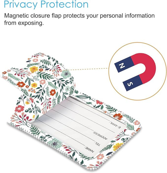 Fintie Luggage Tags, Privacy Cover ID Label with Stainless Steel Loop and Address Card for Travel Bag Suitcase, Spring (2 Piece)