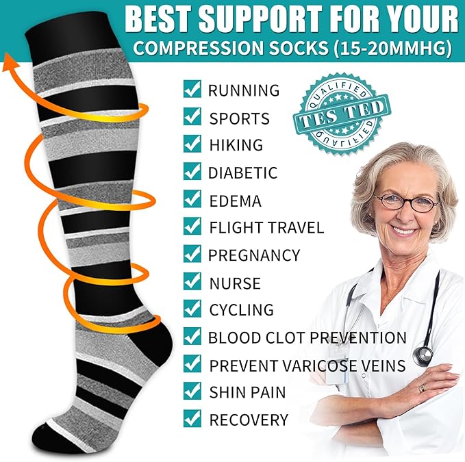 BLUEENJOY Copper Compression Socks for Women & Men (6 pairs) - Best Support for Nurses, Running, Hiking, Recovery