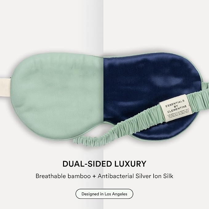 Clementine Sleepwear Essentials Organic Match Point Green Sleep Mask | Oversized Contoured Eye Mask with Bamboo and Silver Ion Silk for Sensitive Skin and Restful Sleep